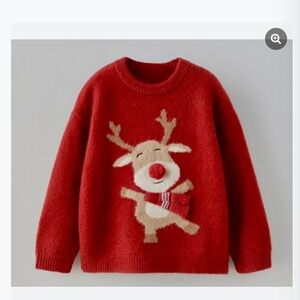 Zara Red Kids Sweater with Reindeer Design